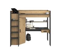 Lit combiné mezzanine enfant HIGH Chene et Sommier inclus 90 200 cm Gris