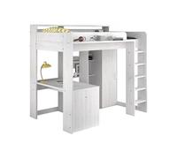 Lit combiné mezzanine enfant Lena Pin Petterson Sommier inclus 90 200 cm Gris