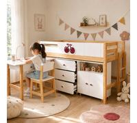 Lit combiné pour enfants GINGER HOME CHERRY, comprenant un bureau, une commode, une armoire et un sommier à lattes, dimensions 90 x 200 cm