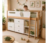 Lit combiné pour enfants GINGER HOME DINO, comprenant un lit, un espace de rangement avec étagère, une armoire, une commode et un sommier à lattes, dimensions : 90 x 200 cm