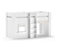 Vipack RENO lit de jeu mi-hauteur 90 x 200 cm surface de couchage incl. set de rideaux, crème-blanc