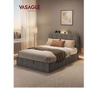 Lit Complet Double, Lit Coffre 140 x 190 cm, Sommier Relevable, avec Rangement, LED, Tête de Lit, Style Moderne,Gris Ardoise