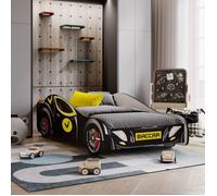 Lit Complet Enfant Lit voiture de course pour enfants - BATCAR - 80 x 160 cm - Noir - Avec Sommier et Matelas