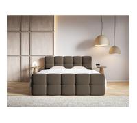 Lit continental - SELSEY - CLOUDY - 140x200 cm - tissu bouclette brun - matelas bonell + topper 5 cm