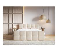 Lit continental - SELSEY - CLOUDY - 180x200 cm - bouclette beige clair - matelas Bonell + topper 5 cm