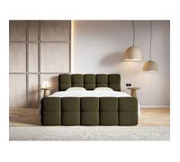 Lit continental - SELSEY - CLOUDY - 180x200 cm - bouclette vert olive - matelas bonell & topper 5 cm