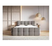 Lit continental - SELSEY - CLOUDY - 180x200 cm - tissu bouclette gris - 2 grands rangements