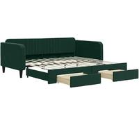 Lit convertible de jour avec tiroirs, vert foncé - 100x200 cm. Lit multifonction en velours, combinant canapé et lit double. Lit rembourré avec coffre de rangement sur roulettes, idéal pour le salon o