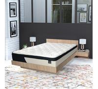 Lit COOL 140x190 cm + 2 chevets + sommier + matelas CASSIE / Décor Chêne blanchi