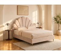 Lit coquillage 160 x 200 cm - Velours - Beige + Matelas - LIVAYA