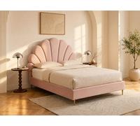 Lit coquillage 160 x 200 cm - Velours - Rose - LIVAYA