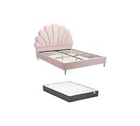 Lit coquillage 160 x 200 cm - Velours - Rose + Matelas - LIVAYA