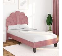 IDMarket - Lit Simple Coquillage 90 x 190 cm Amanda avec sommier Velours Rose poudré