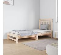 Lit coulissant en pin massif 2x90x190 cm en bois naturel pour chambre et salon, sommier à lattes intégré, convertible sans matelas pour invités, cadre de de jour avec tête soutien dorsal confortable