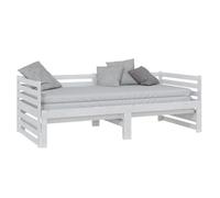 Lit coulissant sans matelas - WIENS - Blanc - 2x(90x200) cm - Bois de pin massif - 203.5 x 185 x 68.5 cm
