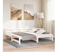 Lit coulissant sans matelas - WIENS - Blanc - 2x(90x200) cm - Bois de pin massif - 203x184x56 cm