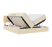Lit crème avec lumières LED, Tissu Doux 180 x 200 cm, Cadre métal Noir, Rangement latéral, Matelas Confortable, idéal Chambre Moderne et Espace Cosy intérieur
