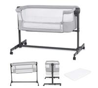 Kinderkraft NESTEE UP 2 - Lit d'appoint 2 en 1 - 5 niveaux de hauteur - matelas inclinable - 4 roues - facile à nettoyer - matelas inclus - Gris