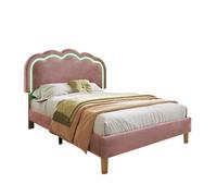 Lit d’enfant rembourré velours 90×190 cm avec LED, tête de lit réglable et cadre stable