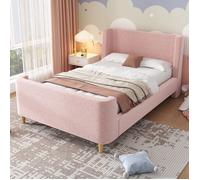 Lit d'enfant Lit rembourré,Lit simple lit traîneau avec motif cosmique, 90 x 200 cm, Pour garçons & filles, Rose, Velours (sans matelas)