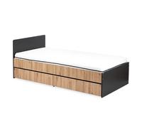 Lit - DALIA - 90x200 cm - Anthracite-Chêne - Avec tiroir - Confort optimal pour adolescent