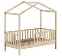 Vipack Lit junior Maison 70 x 140 cm avec rebord latéral et sommier à lattes en pin massif naturel