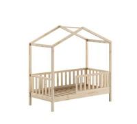 Vipack Lit junior Maison 70 x 140 cm avec rebord latéral et sommier à lattes en pin massif naturel