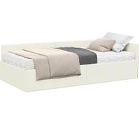 Lit d'angle avec structure et matelas, 2 pièces, couleur crème, revêtement en velours