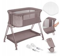Lionelo Lit d'appoint Luna – matelas, réglable hauteur/inclinaison, 4 roulettes freinées beige taupe
