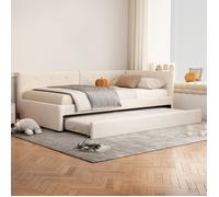 Lit d'appoint 90x200 cm - Canapé-lit avec lit escamotable, style épuré, beige, sans matelas