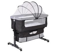 Lit d'appoint Berceau avec matelas Moustiquaire et roulettes Lit bébé réglable en hauteur à 4 niveaux Noir