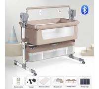 Lit d'appoint électrique 3-en-1 - Lit de voyage portable pour bébés - 5 vitesses - Fonction berceuse intelligente - Roues verrouillables - Tissu lavable - Beige