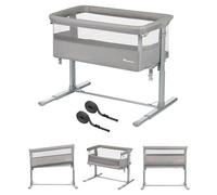 Lit d'appoint et co-dodo Zina pour bébé, de la naissance jusqu'à 6 mois (0-9 kg). Lit d'appoint pliable, avec 5 niveaux de hauteur réglables, matelas réglable, couleur gris minéral