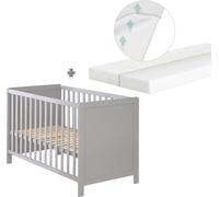 Lit d'appoint et lit bébé 2-en-1 roba 60 x 120 cm + matelas « safe asleep® », taupe, réglable en hauteur, 5 barreaux amovibles, sommier à lattes et matelas inclus
