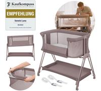 Lit d'appoint Lionelo Luna avec matelas, lit de voyage, réglable en hauteur et en inclinaison, 4 roulettes avec freins, fixation au lit parental, jusqu'à 9 kg, beige taupe