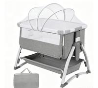 Lit d'appoint multifonction 5 en 1 pour bébé - Cadre en acier stable - Hauteur réglable à 4 niveaux - Filet respirant à 360° - Matelas doux et ceinture de sécurité - Pliable avec sac de transport