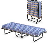 Lit d'appoint pliable, lit pliant 80x200 cm pour adultes, lit de voyage avec matelas en mousse à mémoire de forme, lit simple sur 4 roulettes, lit pliable, structure métallique pouvant supporter jusqu