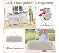 Lit d'appoint pliant 5 en 1 lit parapluie avec matelas lit bébé 2 niveaux à roulettes beige