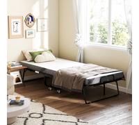 Lit d'appoint pliant avec matelas, lit pliant en acier, lit de camp à roulettes, blanc-noir | 200 x 90 cm | jusqu'à 150 kg | 4 roulettes