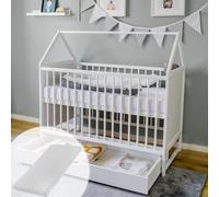 Lit bébé lit d'appoint lit d'enfant et lit d'appoint en un - 120x60 blanc avec tiroir et matelas, réglable en hauteur et transformable