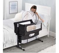 Lit d'appoint pour bébé GRUS - Noir - Réglable en hauteur - Matelas inclus - 92*58*70-90cm