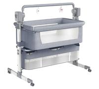 Lit d'appoint pour bébé - Lit à barreaux - Fonction berceuse - Réglable en hauteur - Pliable - Côté rabattable - Gris moyen