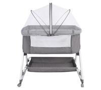Lit d'appoint pour bébé - Lit bébé 2 en 1 - Moustiquaire intégrée - Réglable en hauteur - Monté sur roulettes - Fonction berceuse - Adapté aux enfants de 1 à 2 ans - Couleur : gris