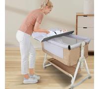 Lit d'appoint pour bébé - Lit d'appoint/lit d'enfant - Avec matelas à langer - Réglable en hauteur - Inclinable - Compatible avec la plupart des lits - Pour les nouveau-nés de 0 à 12 mois - Beige