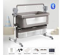 Lit d'appoint pour bébé - Lit pour enfant 3-en-1 - Berceuse électrique avec 5 vitesses - Lit de voyage pliable - Roulettes verrouillables - Tissu lavable et respirant - Gris clair