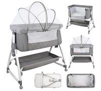 Lit d'appoint pour bébés - Lit bébé 3 en 1 - Avec matelas - Réglable en hauteur sur 6 niveaux - Inclinable - Pliable - Transportable - Compatible avec la plupart des lits - Gris