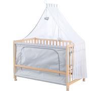 roba Lit d'appoint 60 x 120 cm - Jumbotwins - Lit bébé d'appoint - Matelas, Linge de lit, Ciel de lit au Design d'éléphants Inclus - Mobile & réglable en Hauteur - Bois Naturel