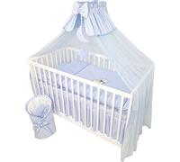 lit de bébé 13 pièces lit d'enfant et literie set complet Timmi y compris matelas réglable en hauteur pour nouveau-nés et enfants en bas âge en bois massif brodé (ourson lune bleu)
