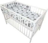 lit de bébé 16 pièces Lit d'enfant et set complet de linge de lit Happy Leo avec matelas réglable en hauteur pour nouveau-nés et enfants en bas âge en bois massif (ourson Boho gris)