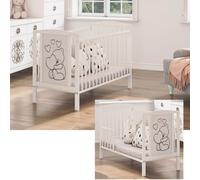 lit de bébé 2 en 1 Timmi 60x120 avec motif cœur d'ourson en bois de hêtre, kit de transformation & matelas inclus